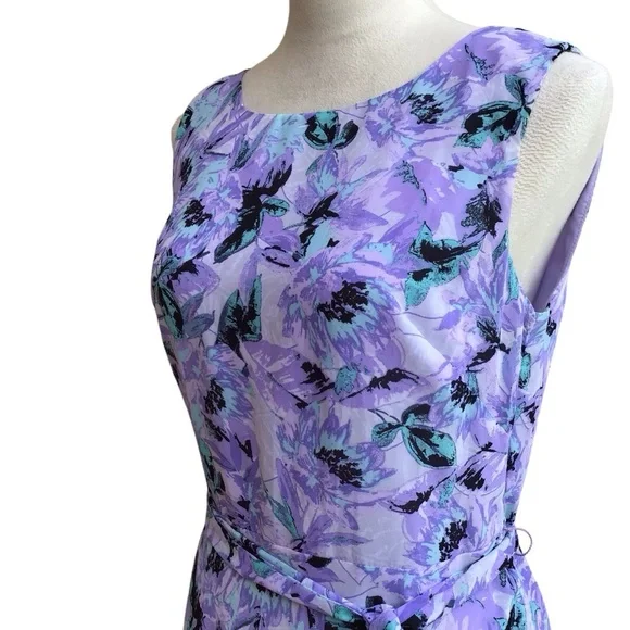 Evan Picone Black Label Floral Purple Sleeveless Midi Dress - Picture 5 of 11
